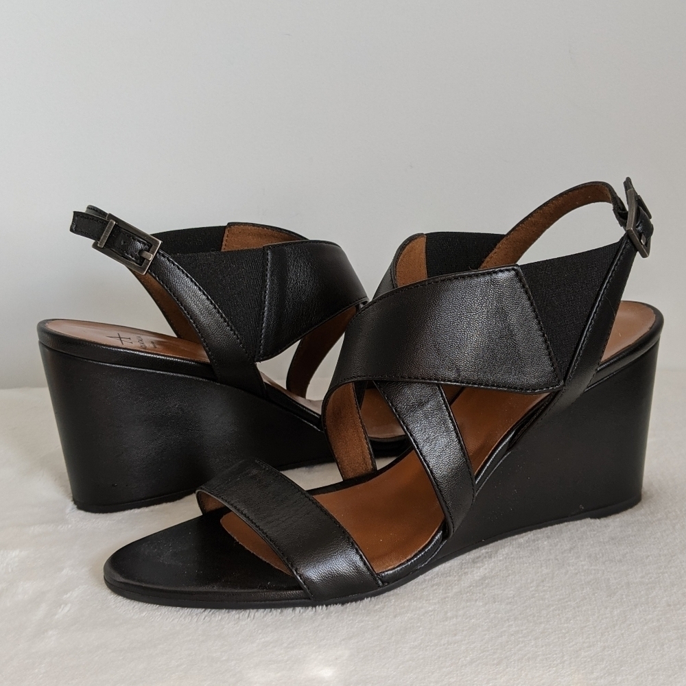 Aquatalia Sandals Nappa Leather Open Toe Slingback Strappy Wedge Black 10 NWOB